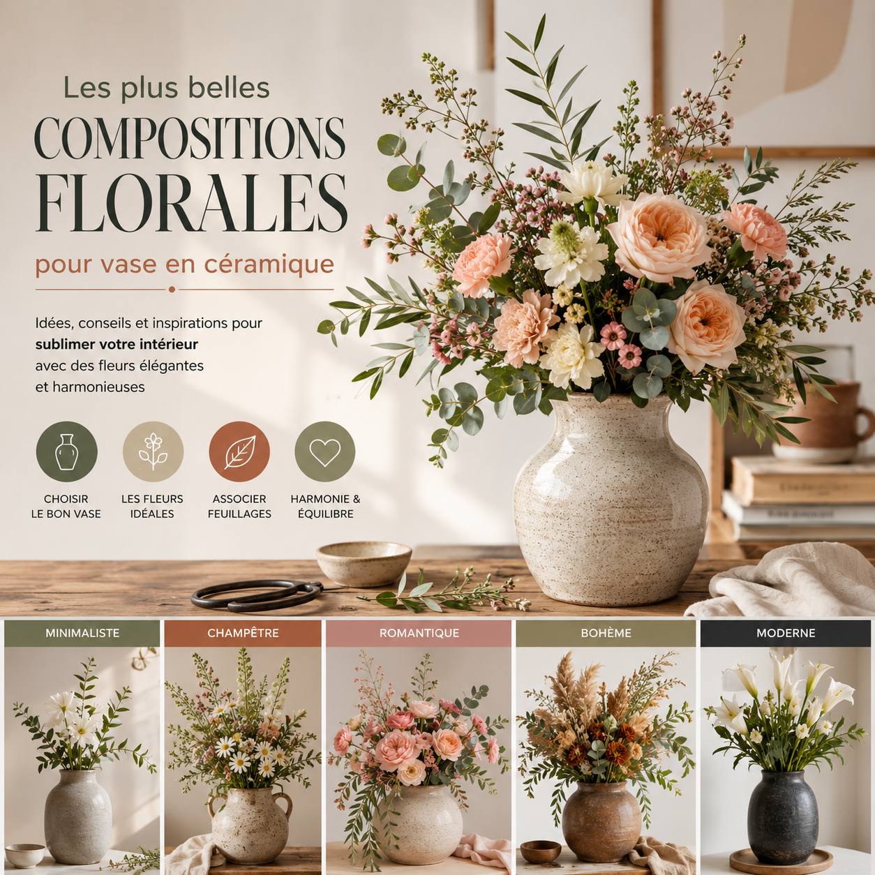 Les plus belles idées de compositions florales pour vase en céramique