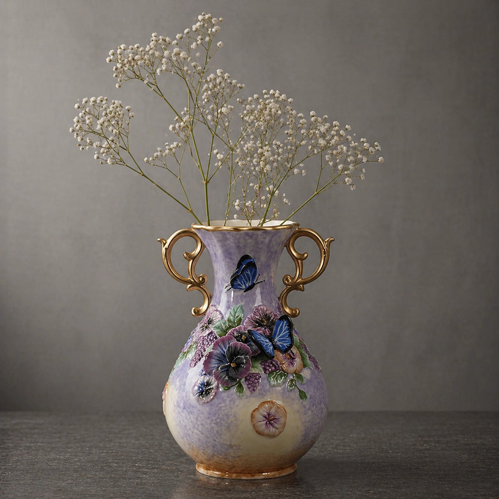 Vase en céramique coloré - anses doré, style Versailles, Rosalia