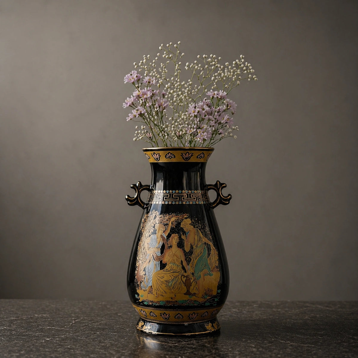 Vase ancien - céramique, style égyptiens noir, Hercule
