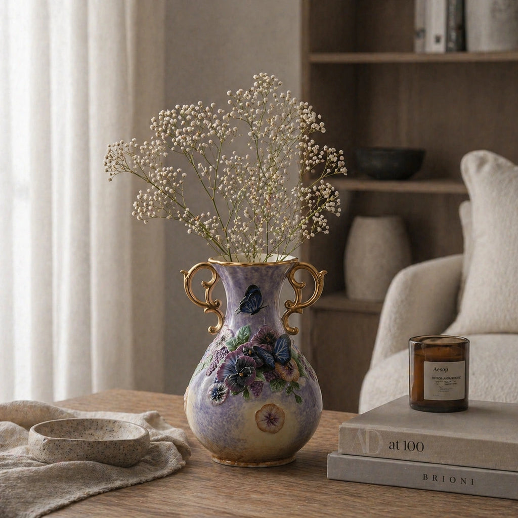 Vase en céramique coloré - anses doré, style Versailles, Rosalia