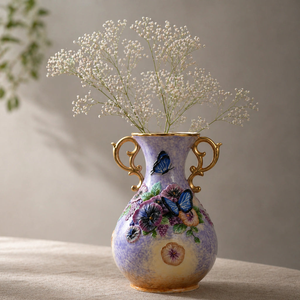 Vase en céramique coloré - anses doré, style Versailles, Rosalia