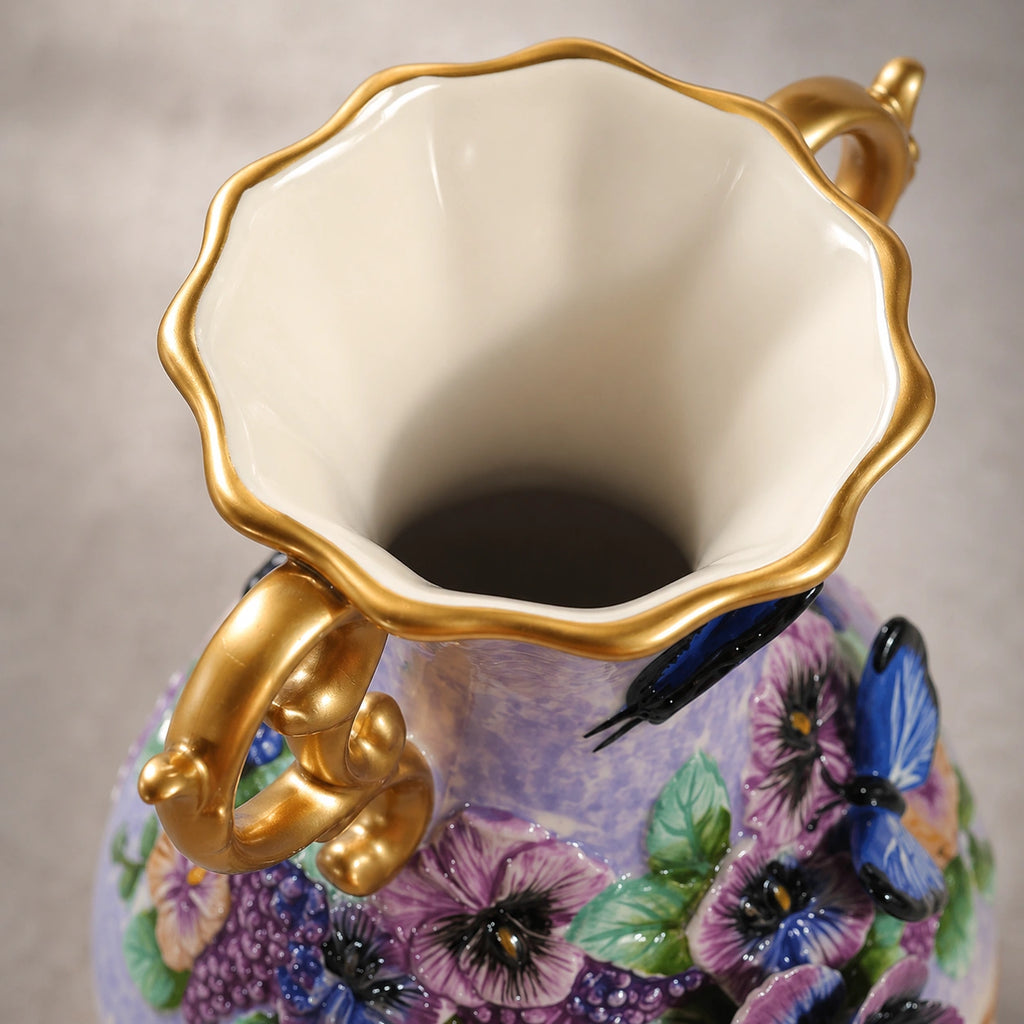 Vase en céramique coloré - anses doré, style Versailles, Rosalia