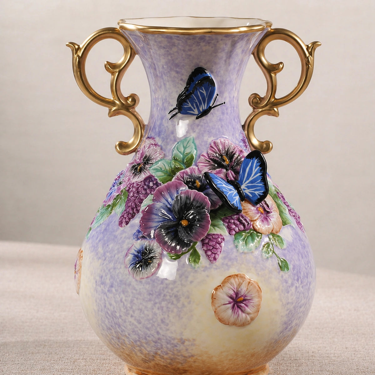 Vase en céramique coloré - anses doré, style Versailles, Rosalia