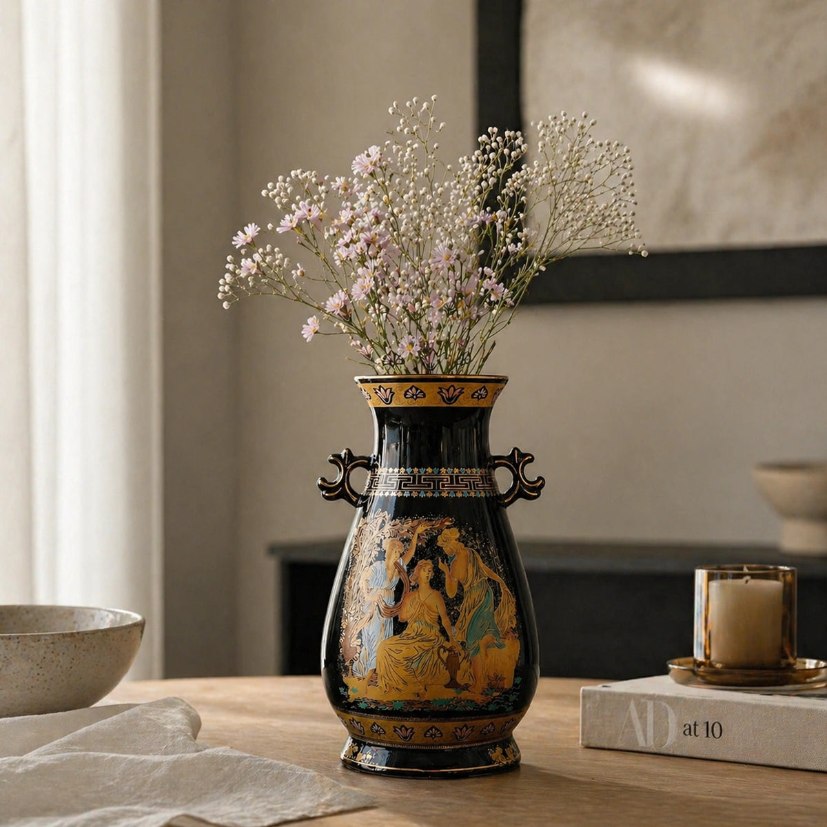 Vase ancien - céramique, style égyptiens noir, Hercule