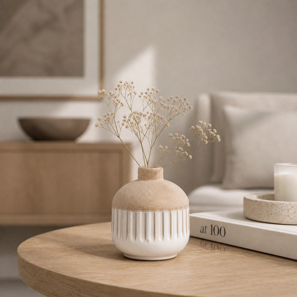 Mini Vase En Céramique blanc & beige - Mya