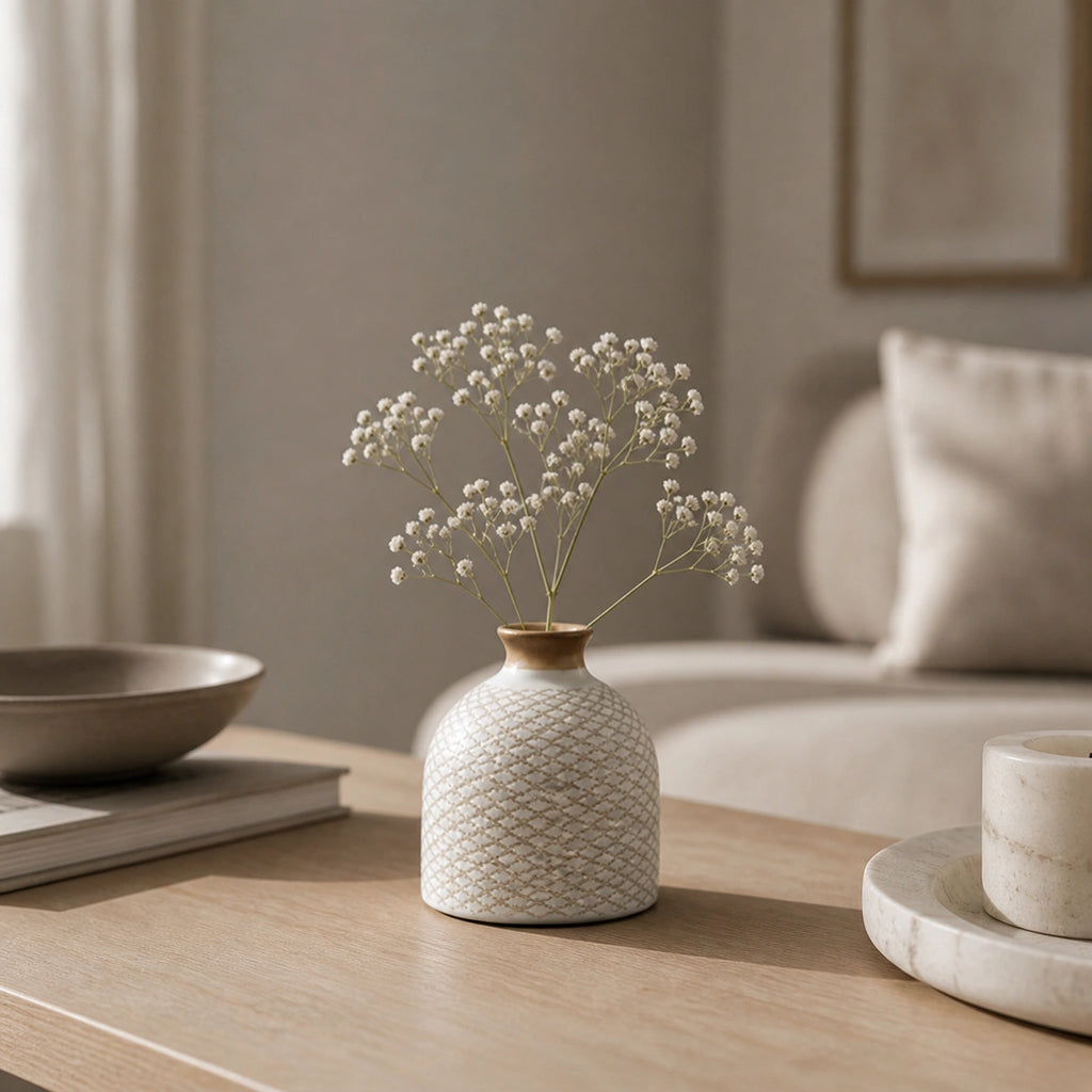 Mini Vase En Céramique blanc & beige - Mya