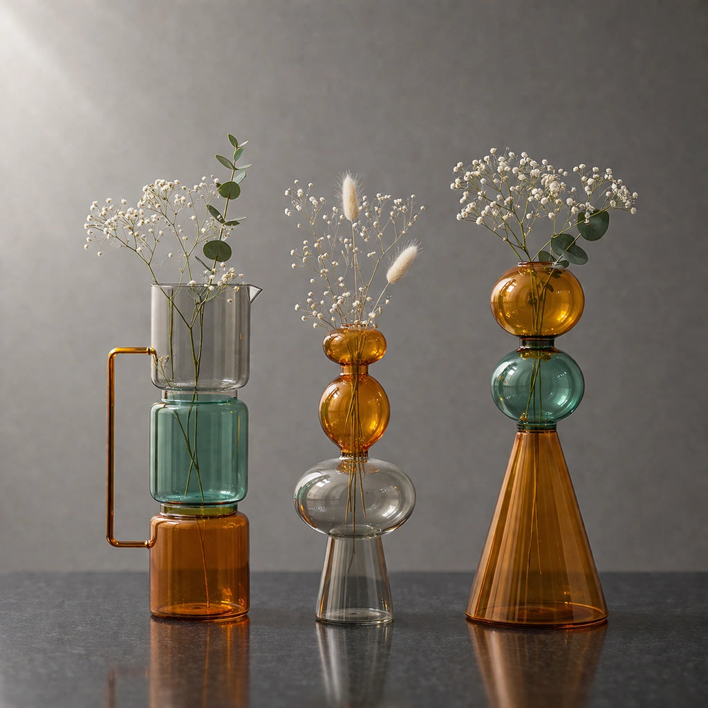 Vase en verre transparent - vert et orange, Vero