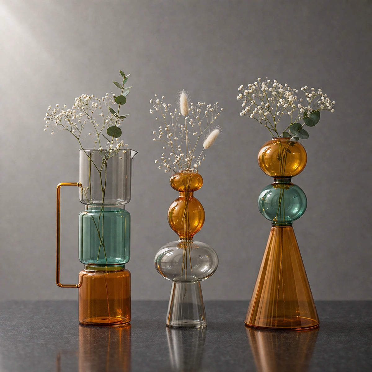 Vase en verre transparent - vert et orange, Vero