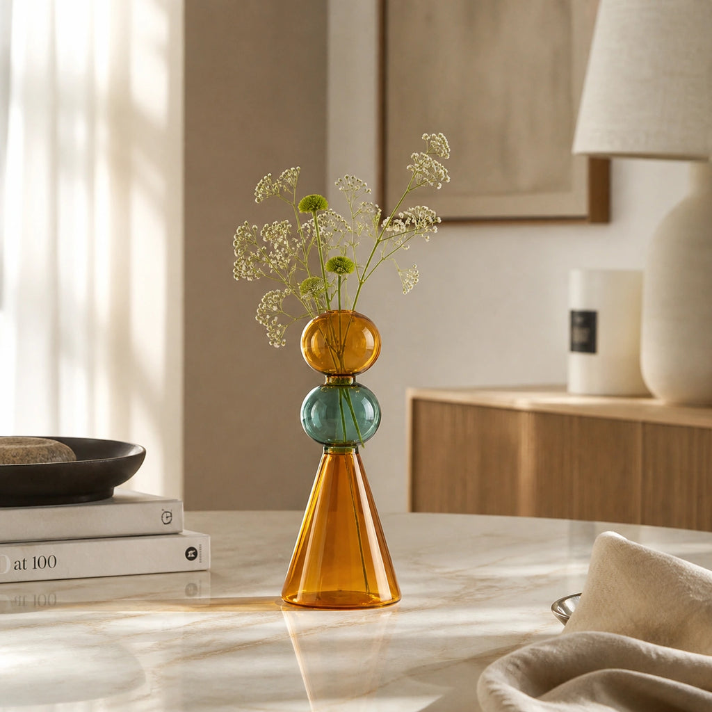 Vase en verre transparent - vert et orange, Vero