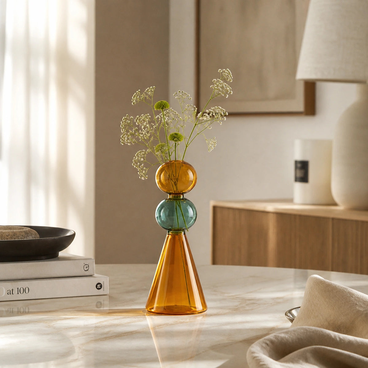 Vase en verre transparent - vert et orange, Vero