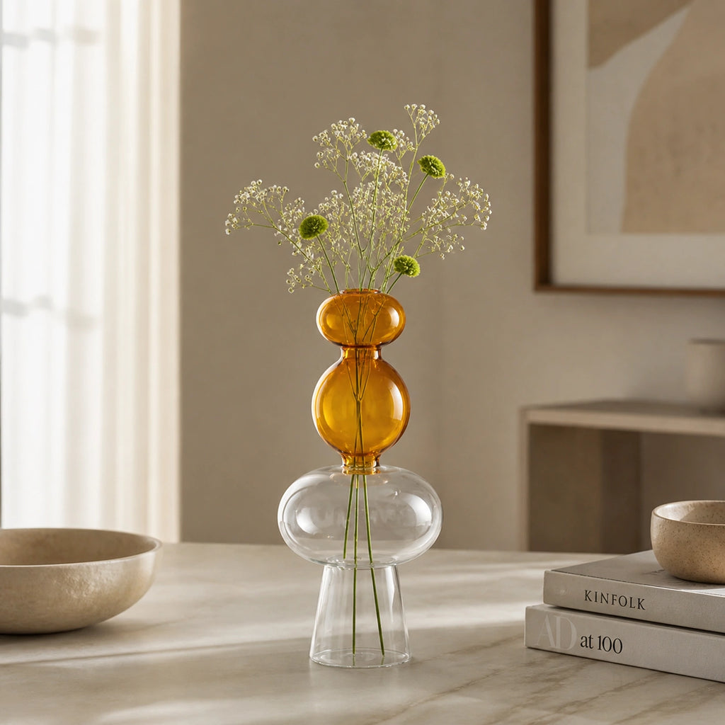 Vase en verre transparent - vert et orange, Vero