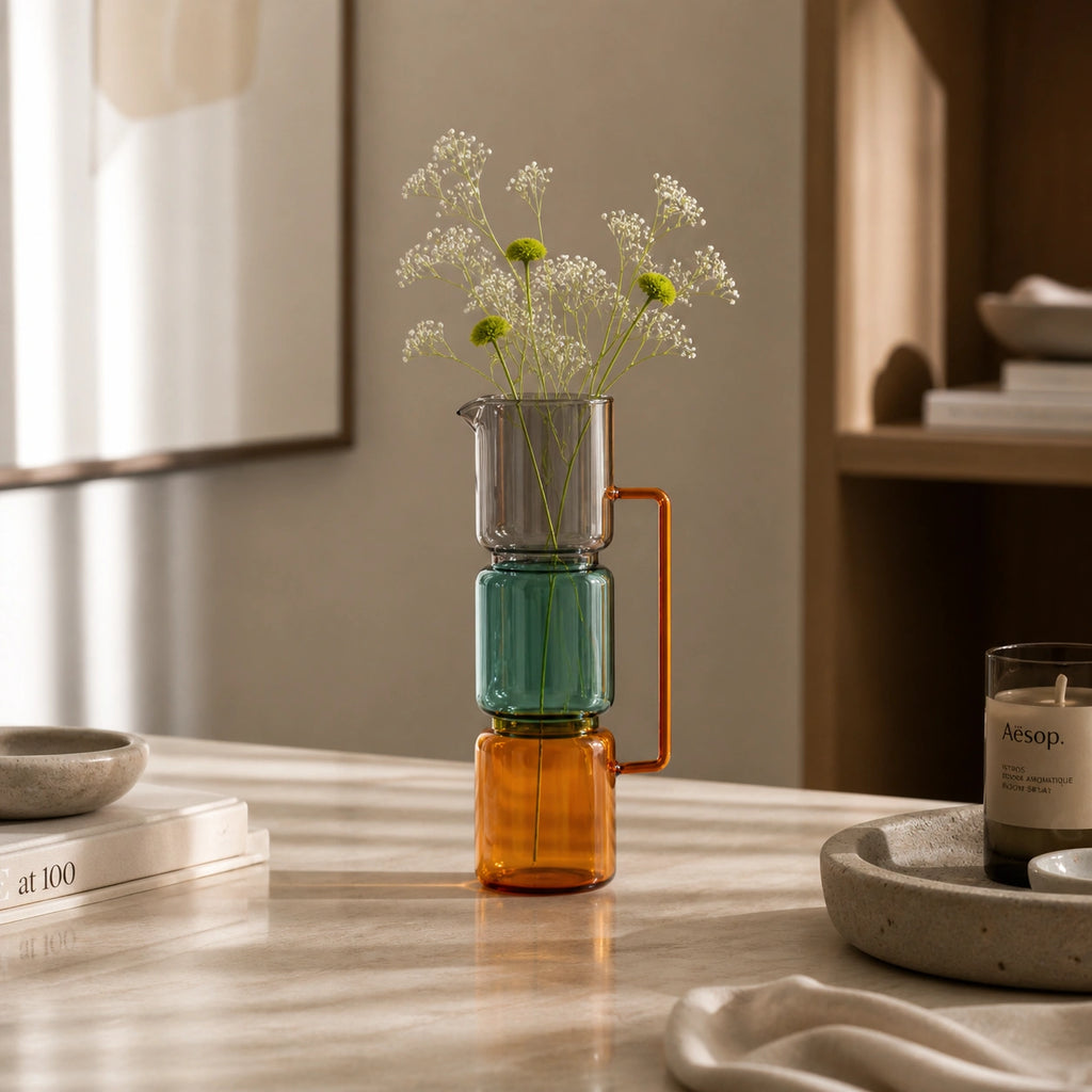 Vase en verre transparent - vert et orange, Vero
