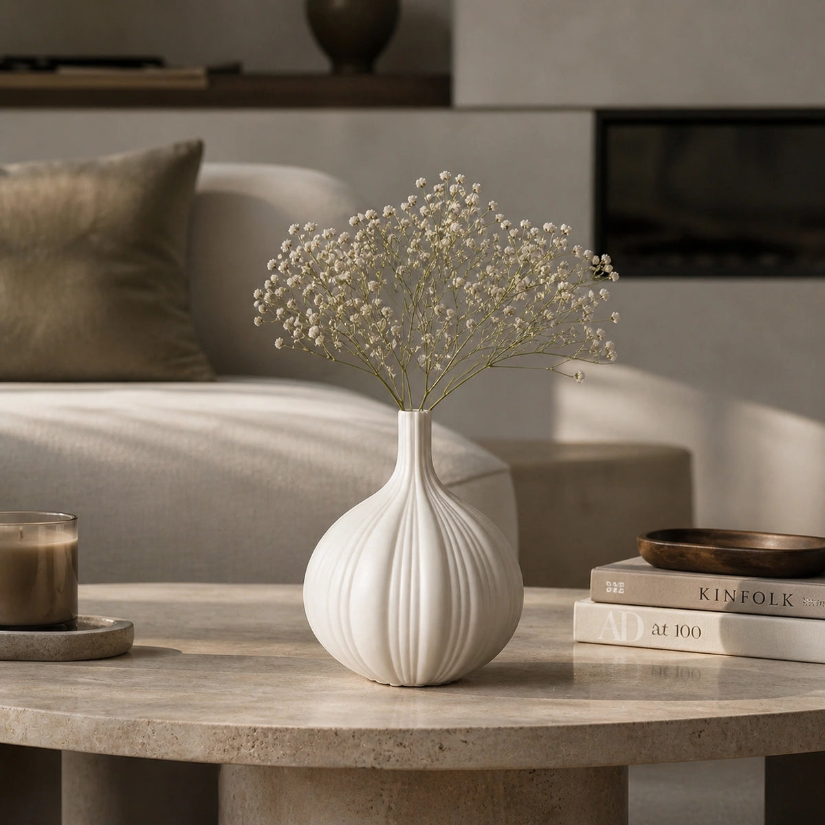 Vase céramique blanc rond - Muggy