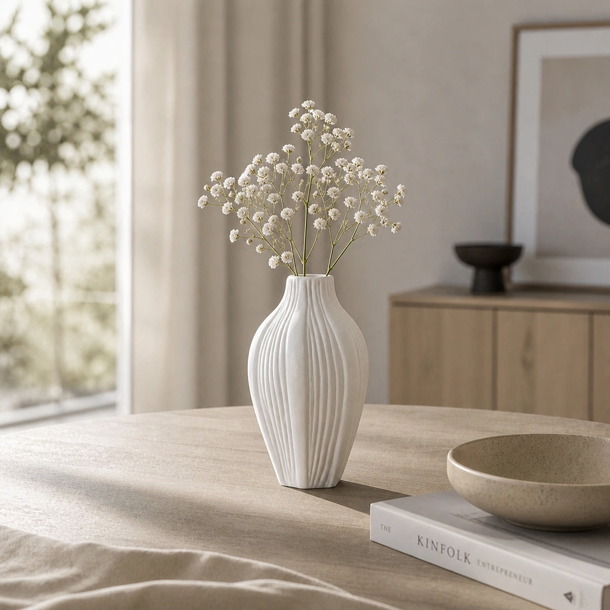 Mini vase en céramique structuré - Blanc, Gaïa