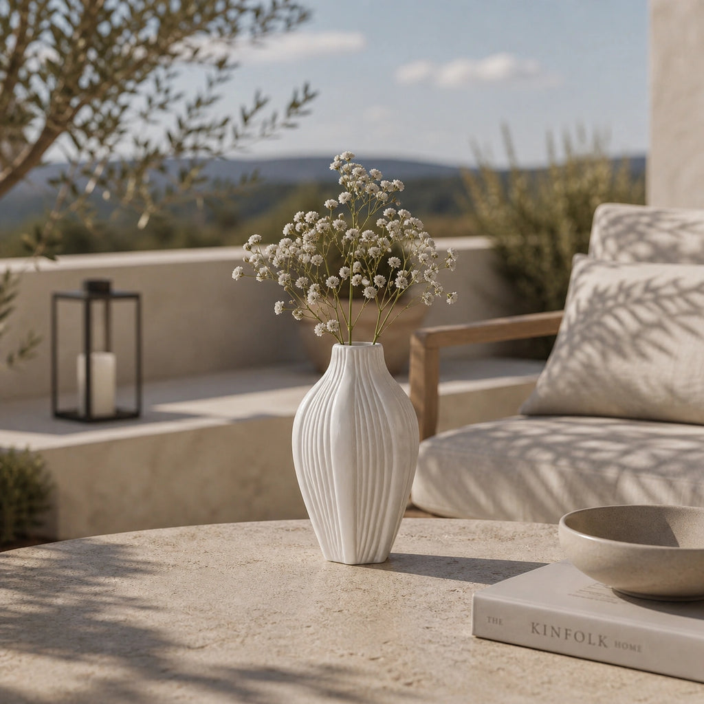 Mini vase en céramique structuré - Blanc, Gaïa