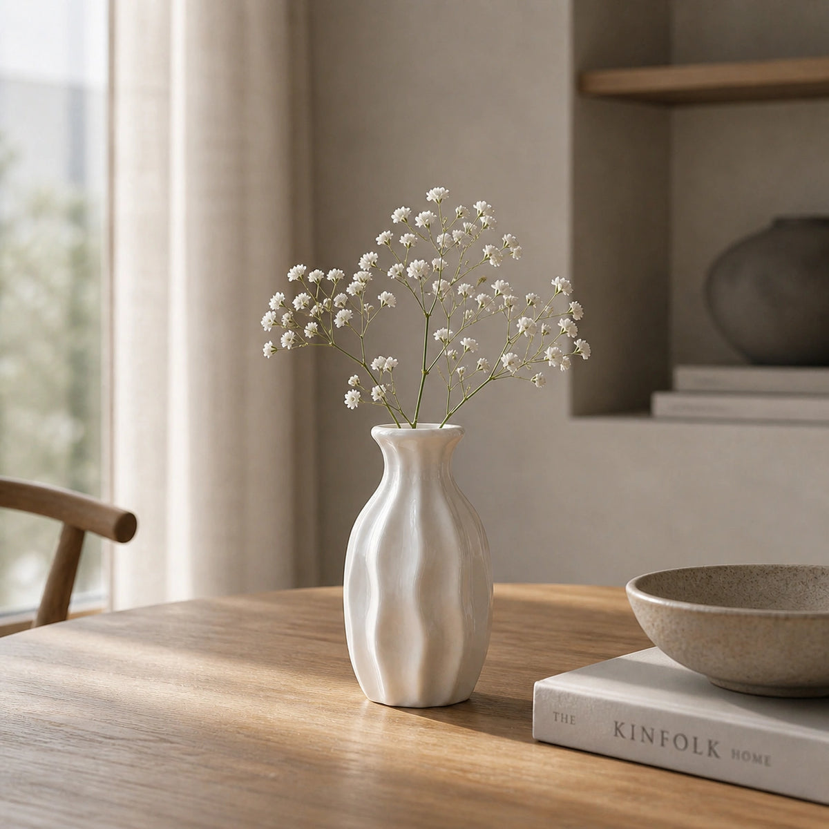 Mini vase en céramique structuré - Blanc, Gaïa