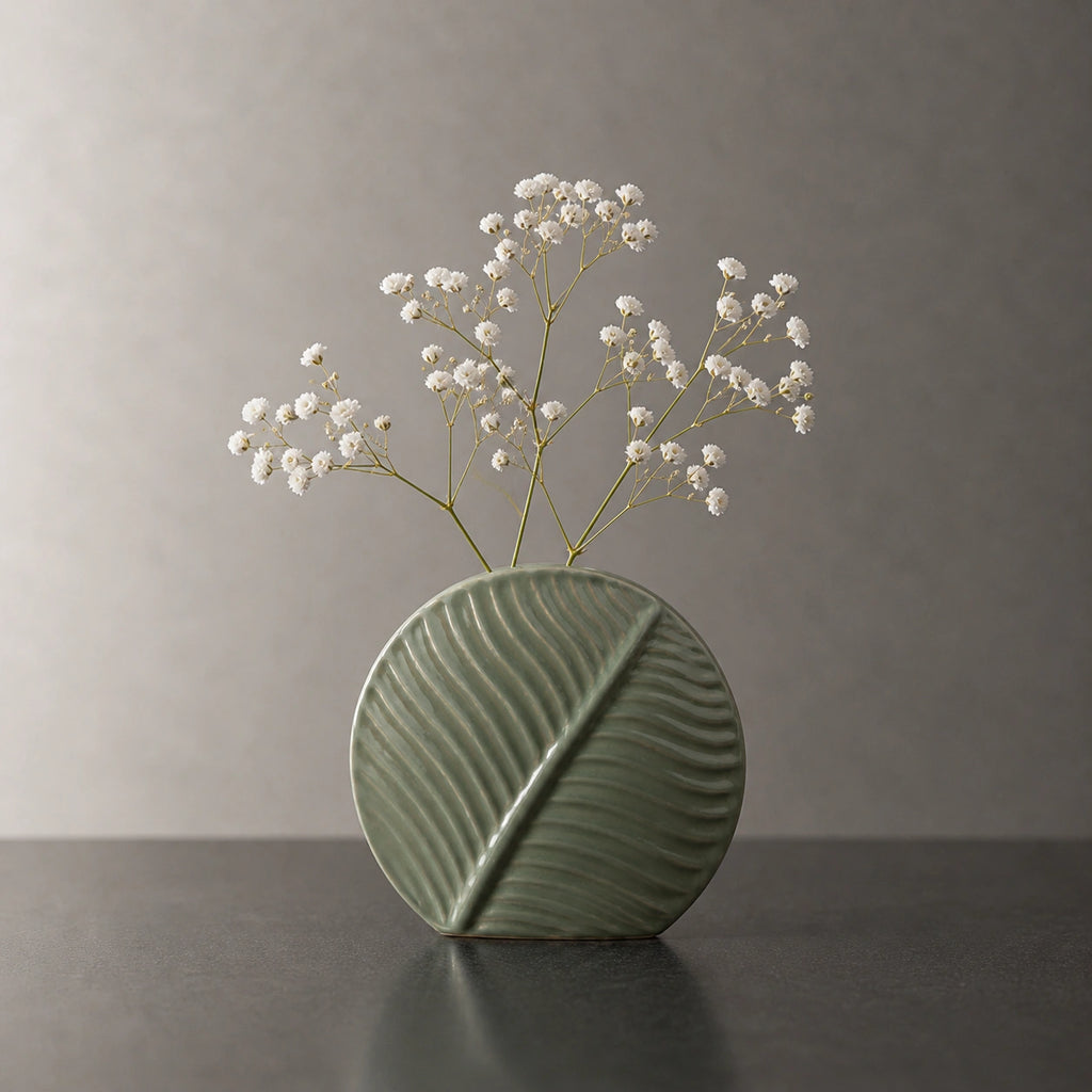 Vase en céramique - design feuille verte, Iris