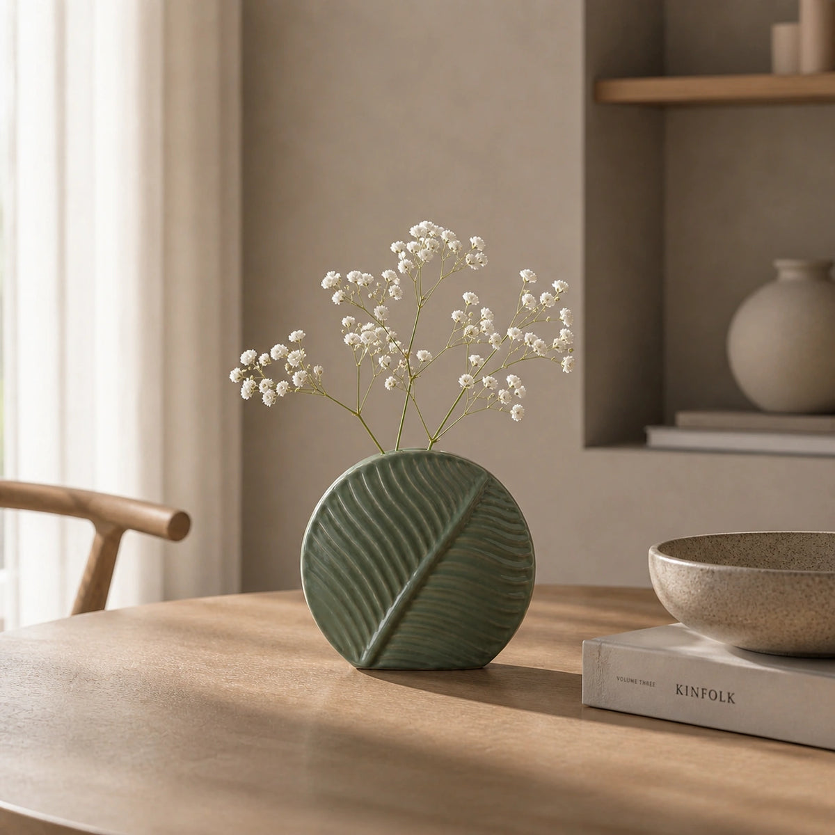 Vase en céramique - design feuille verte, Iris