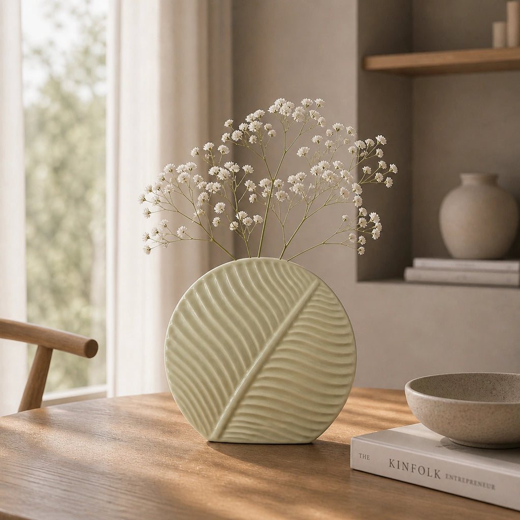 Vase en céramique - design feuille verte, Iris