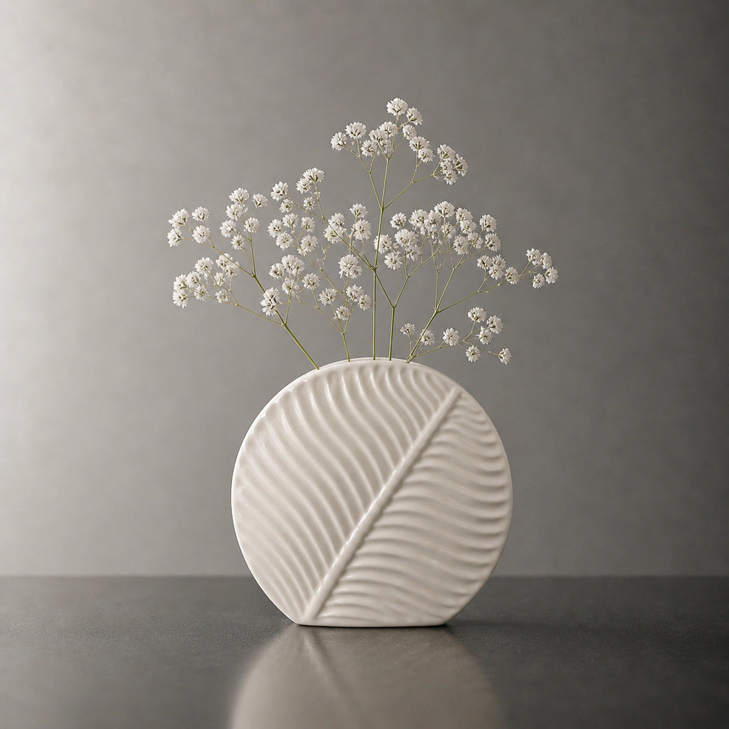 Vase en céramique - design feuille Blanche, Iris