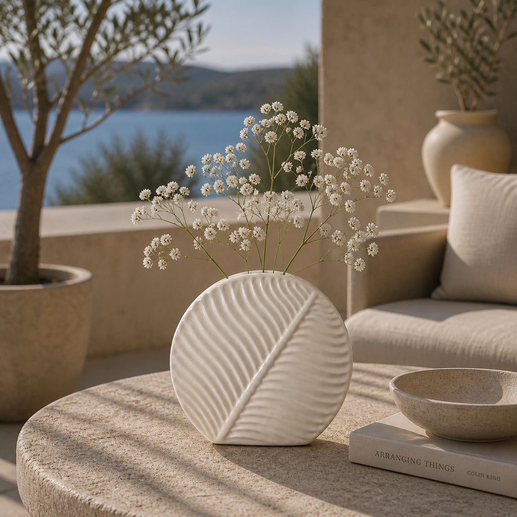 Vase en céramique - design feuille Blanche, Iris