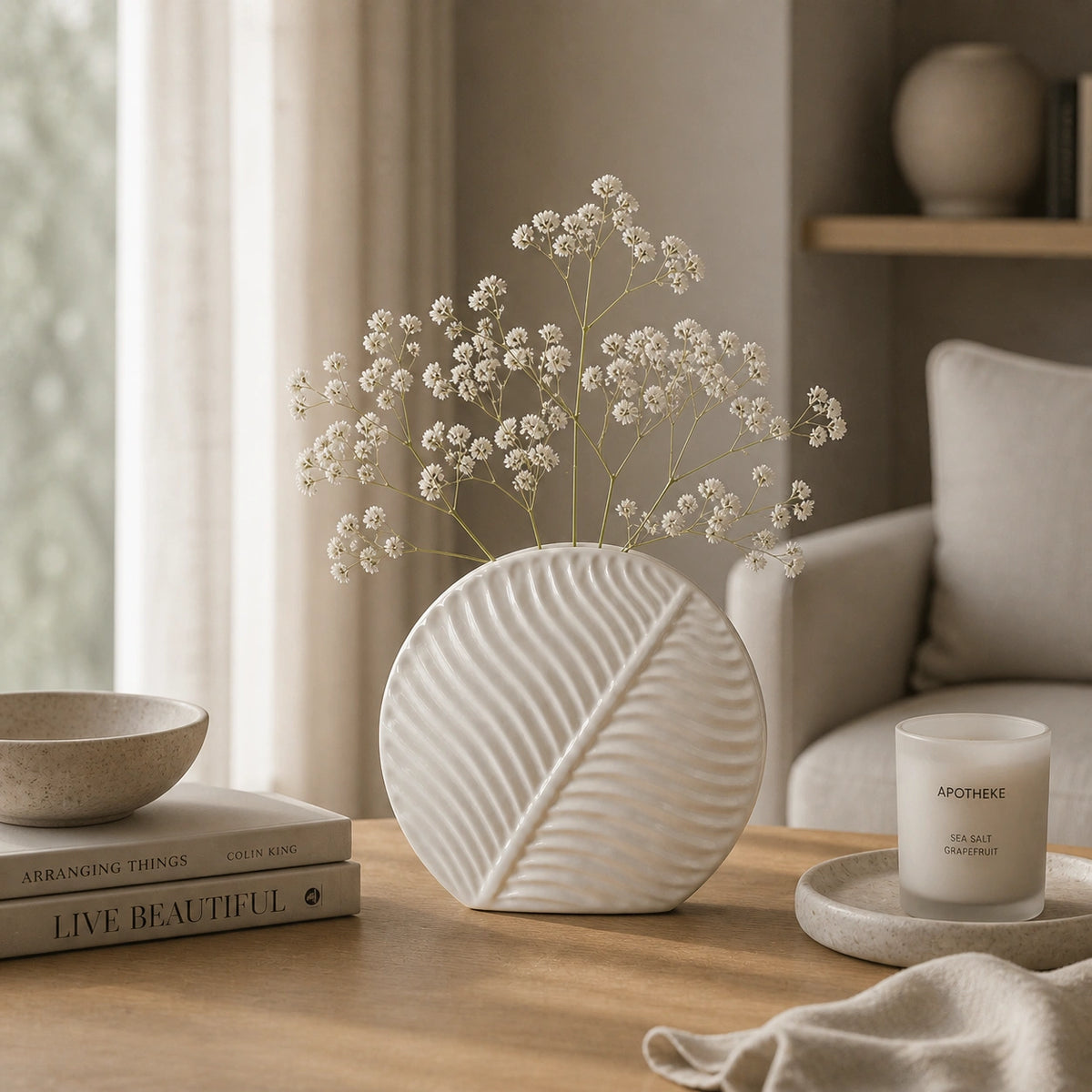 Vase en céramique - design feuille Blanche, Iris