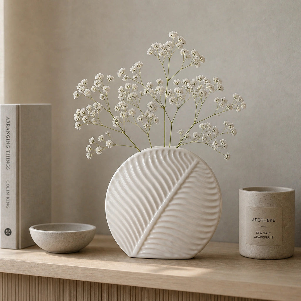 Vase en céramique - design feuille Blanche, Iris
