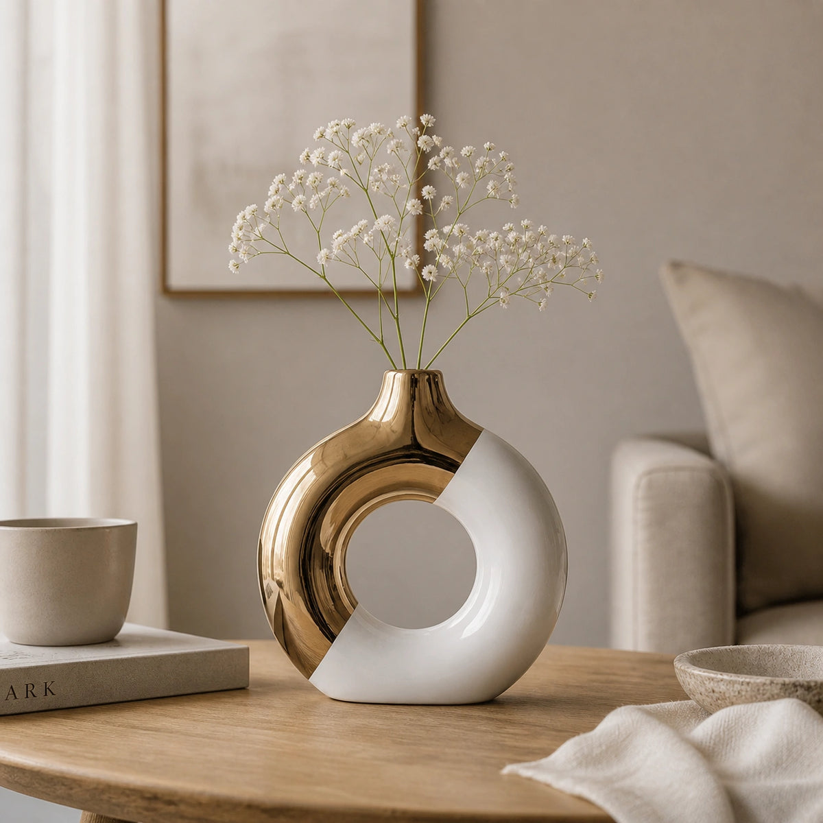 Vase en céramique - design Blanc et Or, Louna