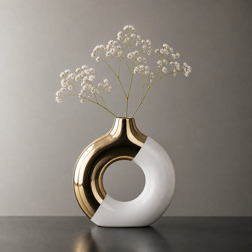 Vase en céramique - design Blanc et Or, Louna