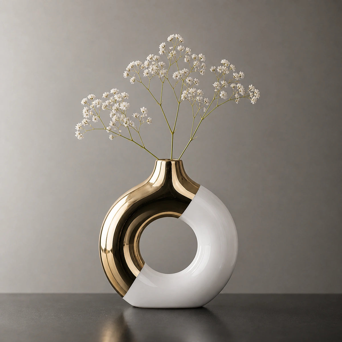 Vase en céramique - design Blanc et Or, Louna