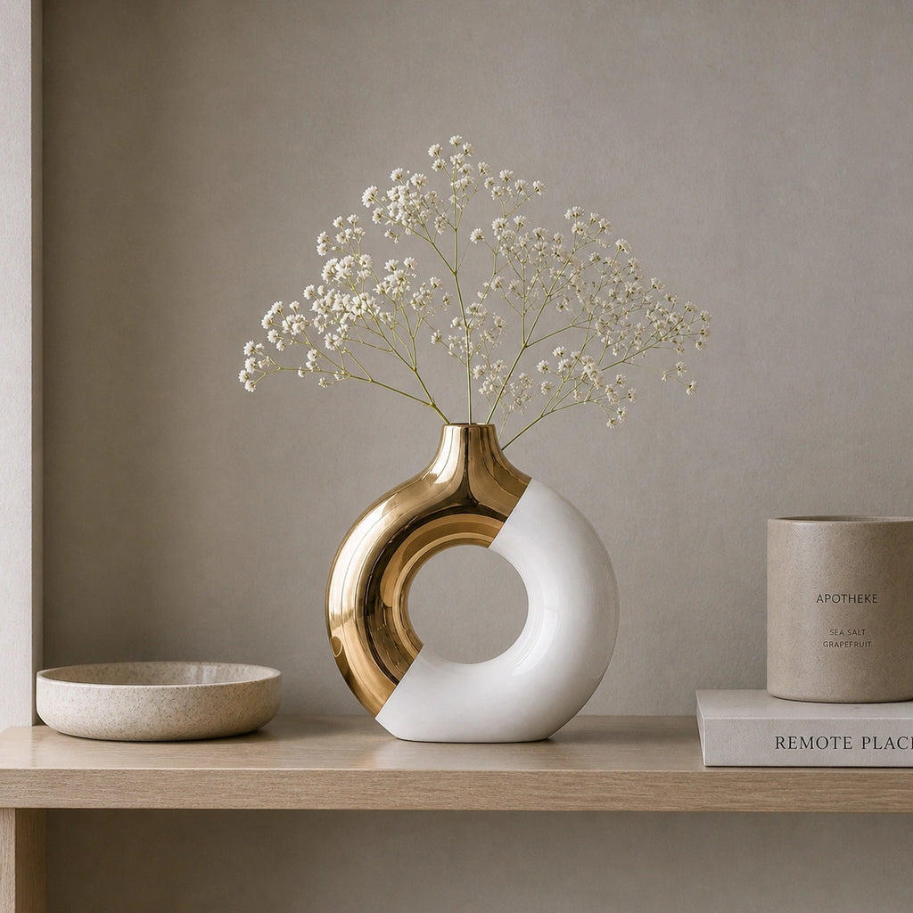 Vase en céramique - design Blanc et Or, Louna