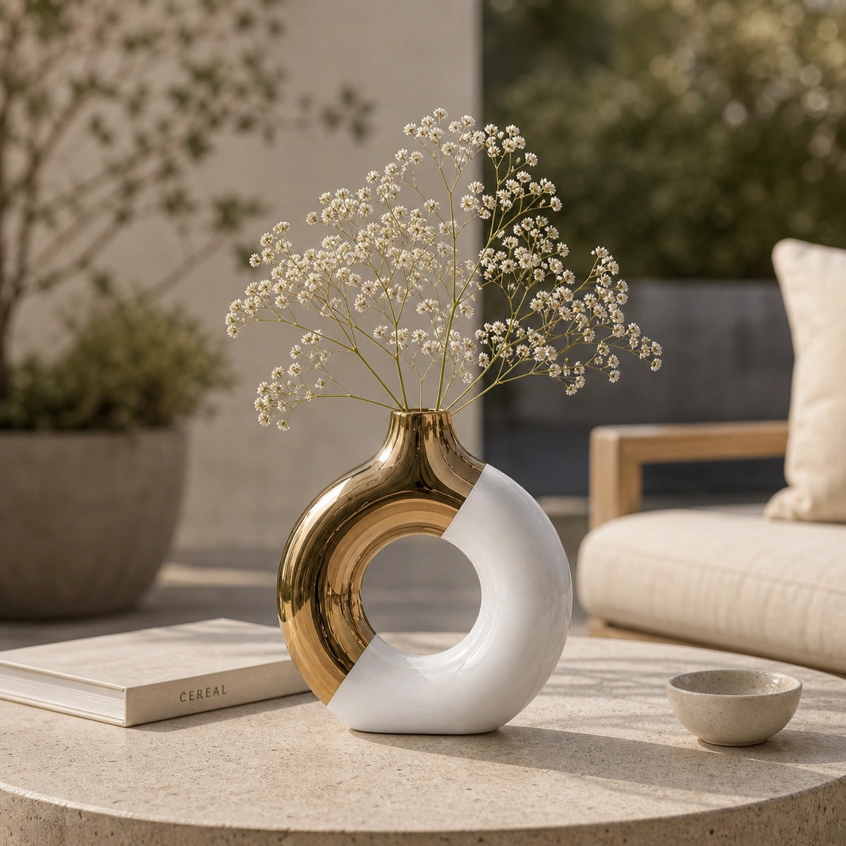 Vase en céramique - design Blanc et Or, Louna