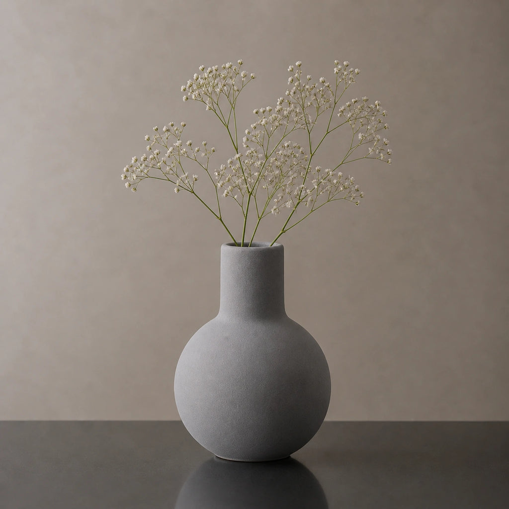 Petit vase en céramique rond - design, gris, Morini