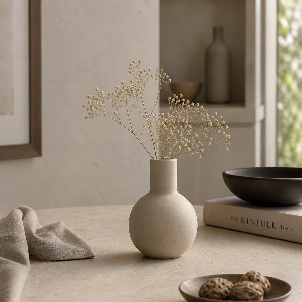 Petit vase en céramique rond - design, beige, Morini