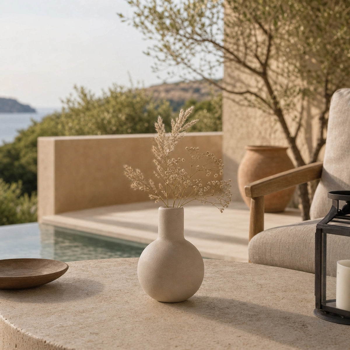 Petit vase en céramique rond - design, beige, Morini