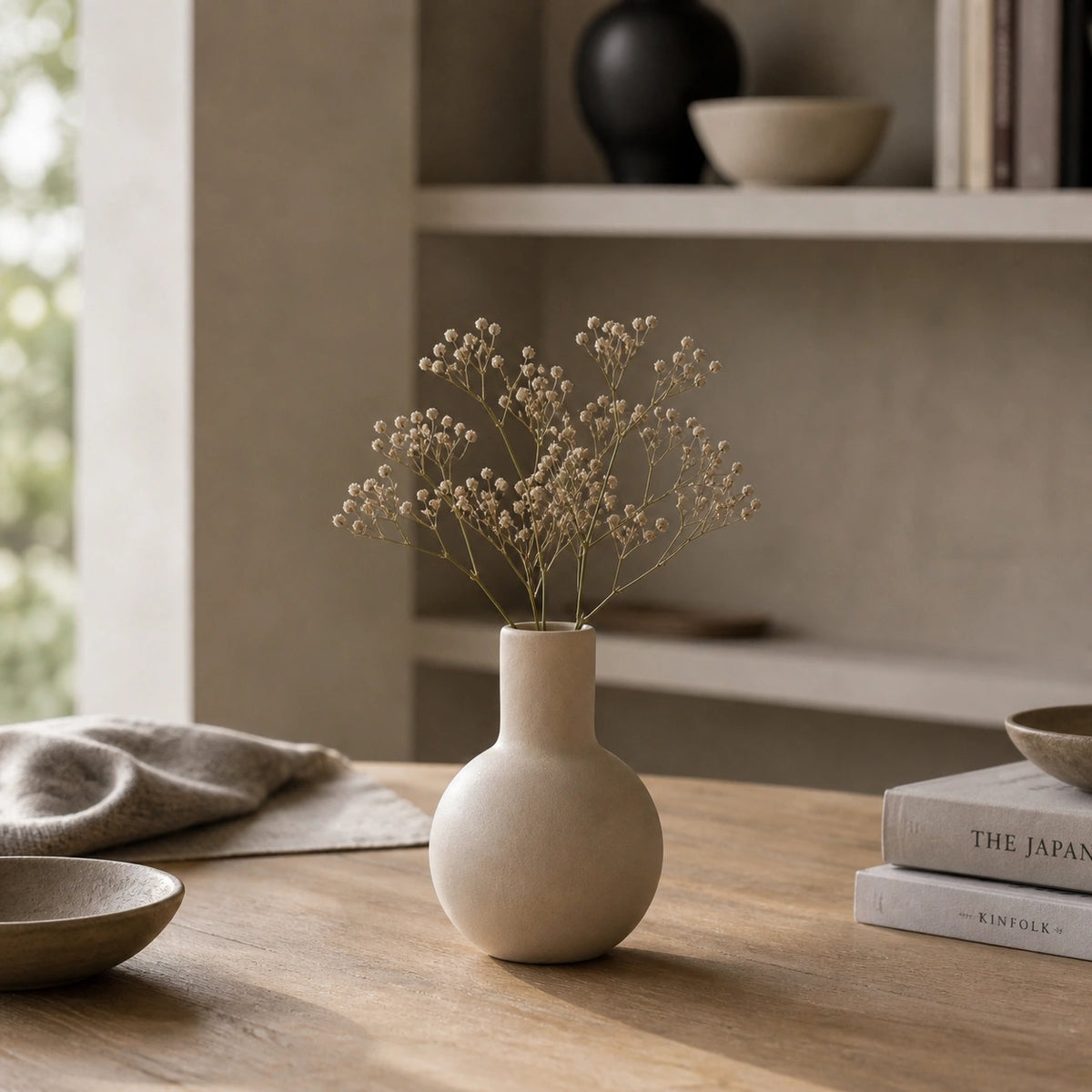 Petit vase en céramique rond - design, beige, Morini