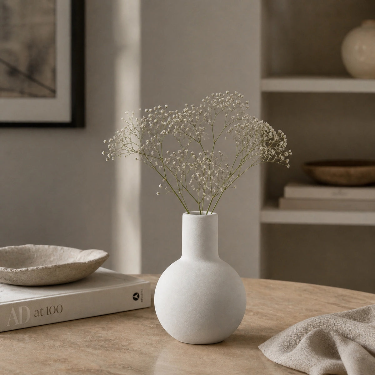 Petit vase en céramique rond - design, blanc, Morini