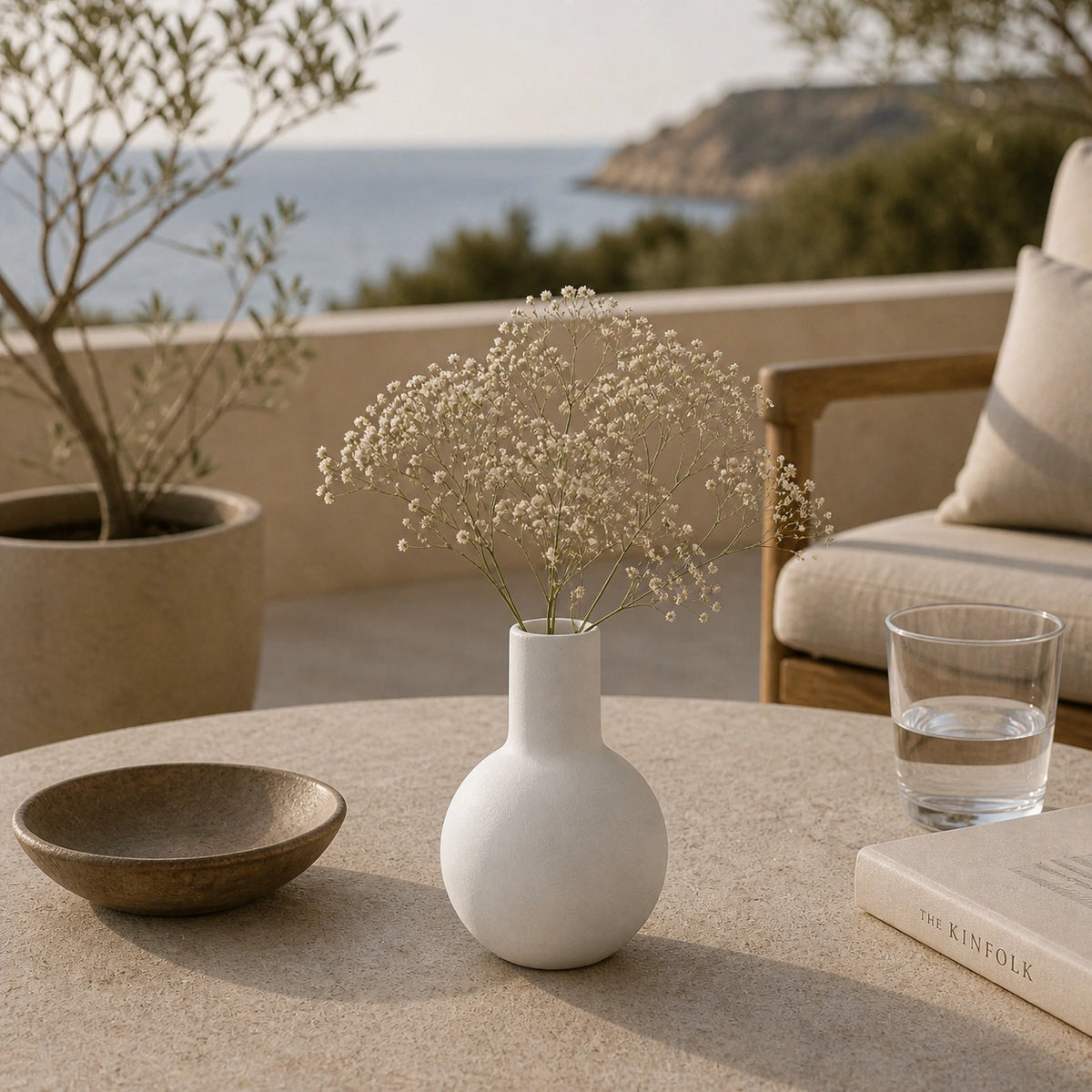 Petit vase en céramique rond - design, blanc, Morini
