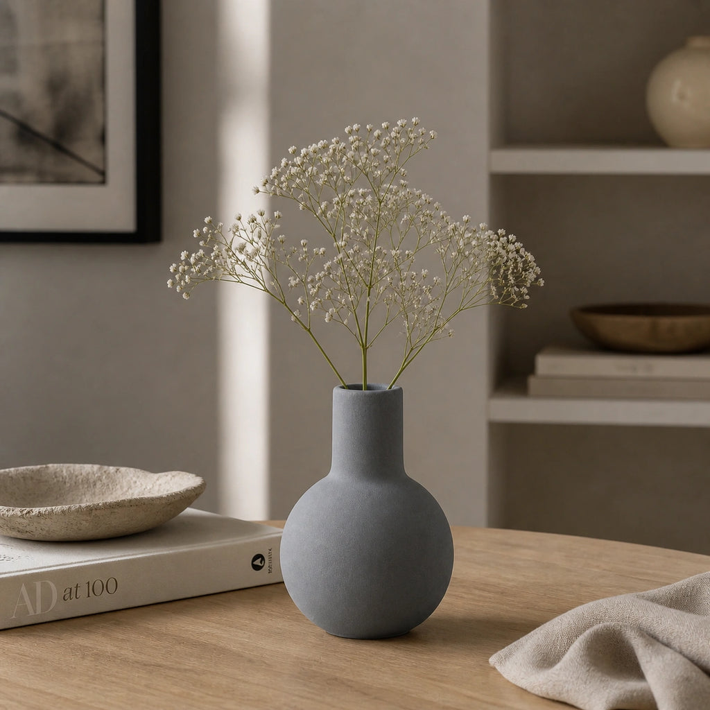 Petit vase en céramique rond - design, gris, Morini