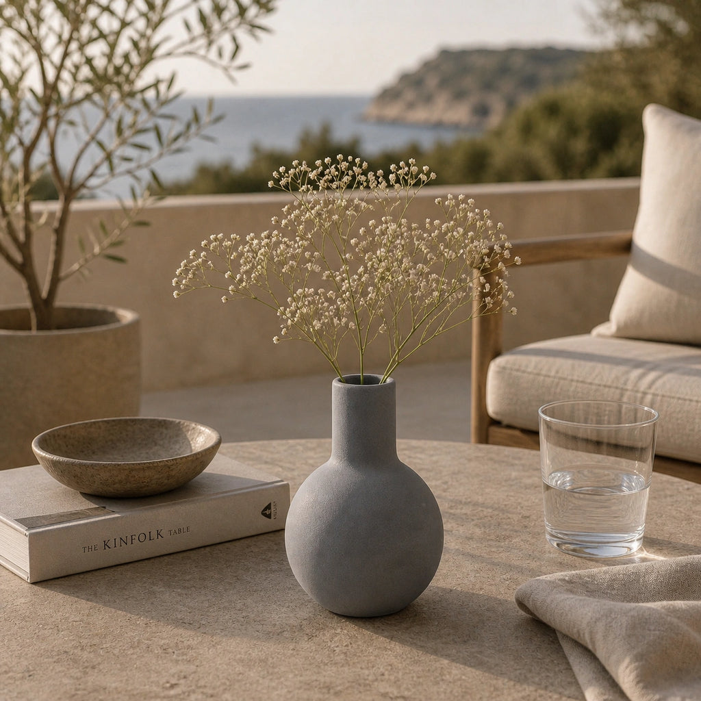 Petit vase en céramique rond - design, gris, Morini