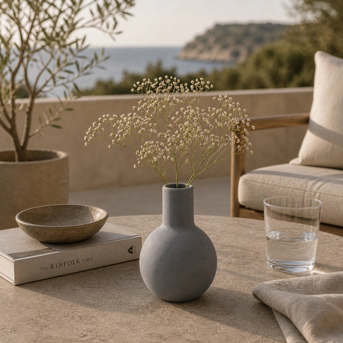 Petit vase en céramique rond - design, gris, Morini