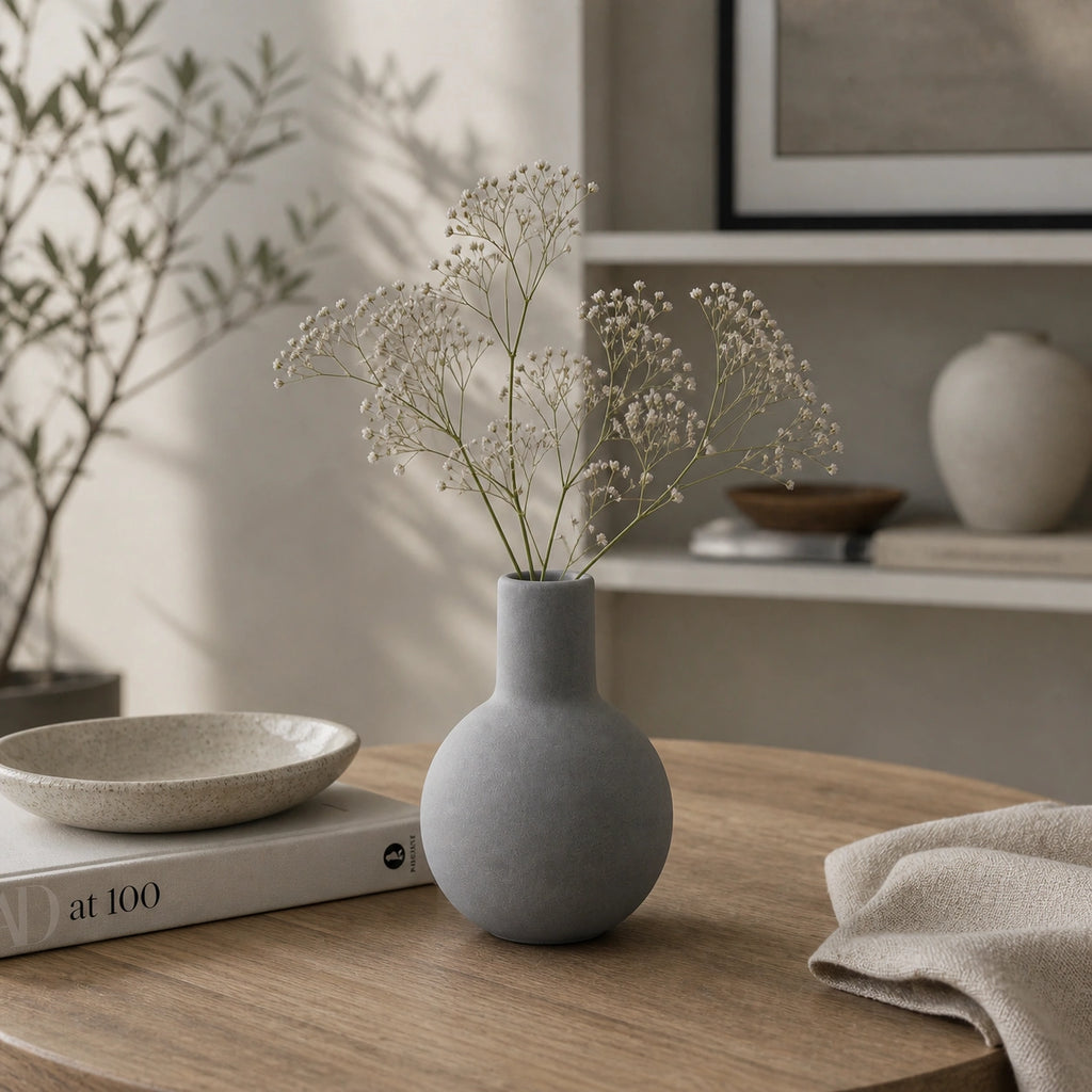 Petit vase en céramique rond - design, gris, Morini