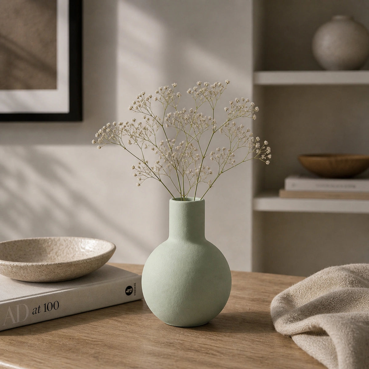 Petit vase en céramique rond - design, vert, Morini