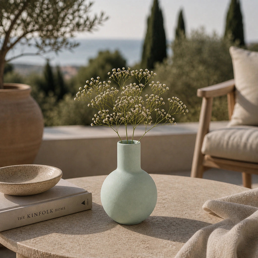 Petit vase en céramique rond - design, vert, Morini