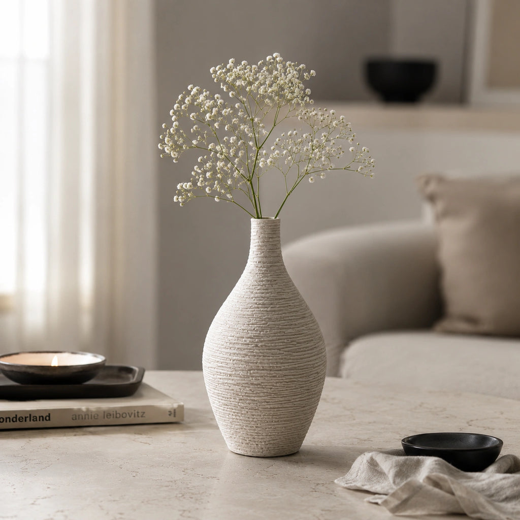 Grand vase en céramique Beige - Structuré Rond, Orphéa