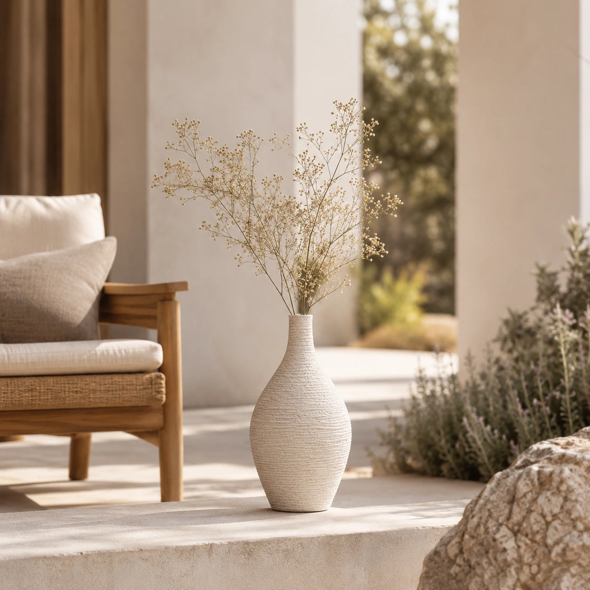 Grand vase en céramique Beige - Structuré Rond, Orphéa