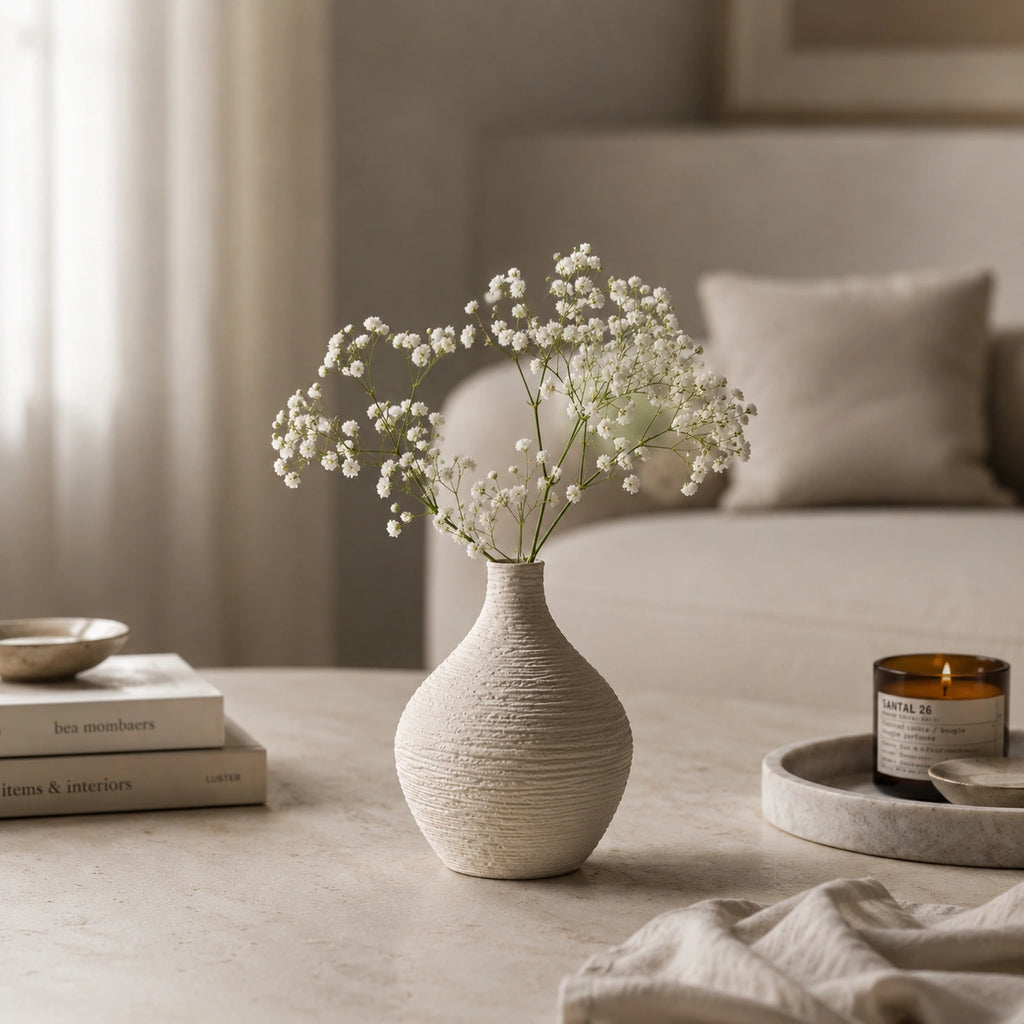 Grand vase en céramique Beige - Structuré Rond, Orphéa
