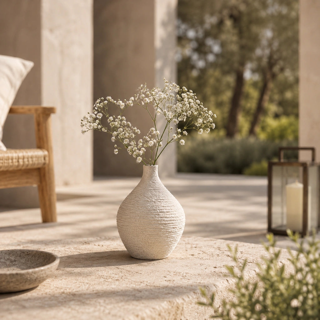 Grand vase en céramique Beige - Structuré Rond, Orphéa