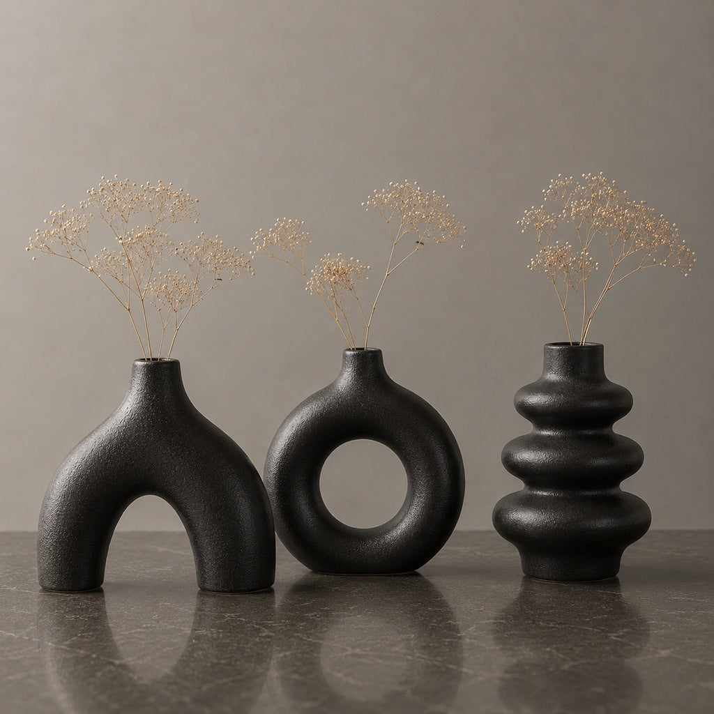 Petit vase en céramique Noir - 3 pièces moderne, Soren