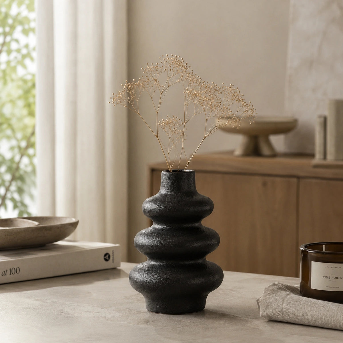 Petit vase en céramique Noir - 3 pièces moderne, Soren